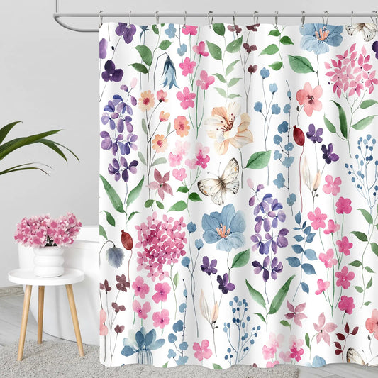 FLORAWILD Long Floral Shower Curtain Set