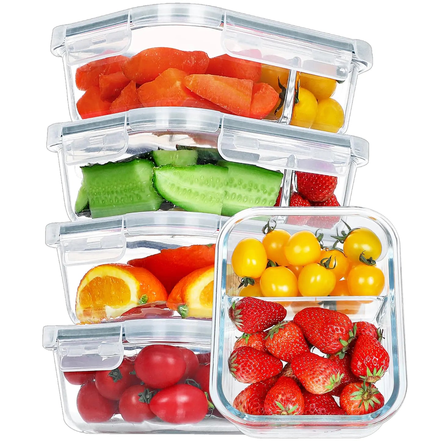 BAYZZ 35oz Two-Compartment Glass Meal Set, 5 Pack