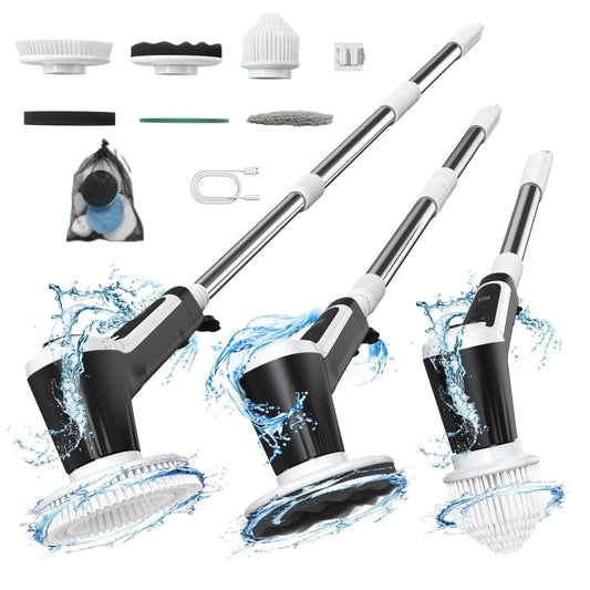 Electric Spin Scrubber 2024 New Bathroom Shower Cleaner Cordless Cleaning Brush with 2 Speeds and 6 Replaceable Brush Heads Cleaning Supplies Adjustable Extension Handle for Tub Tile Floor Kitchen