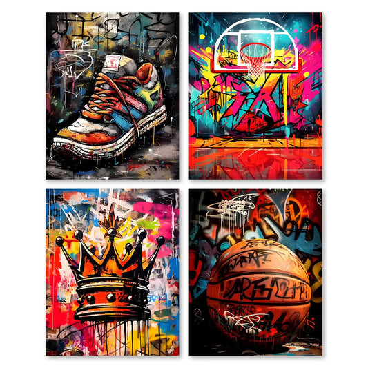 Urban Hoops Graffiti Art Prints Set of 4 (8"x10")