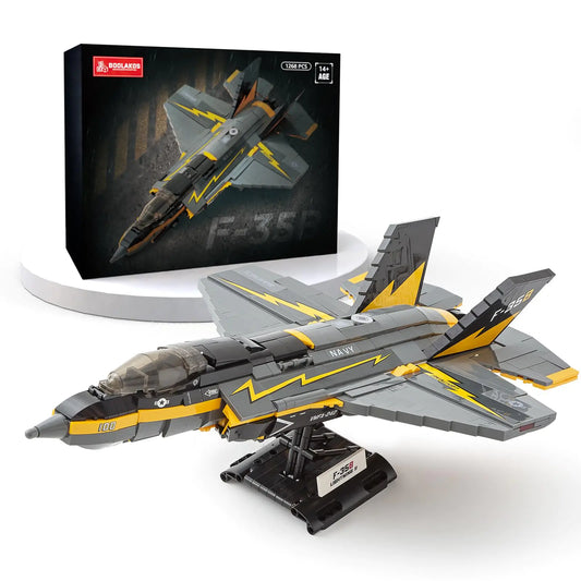 BOOLAKOS F-35b Fighter Jet Building Block Sets Military Airplane Building Blocks for Adults Airplane Building Bricks with Display Stand Military Plane Building Set for Kids and Adults(1268 Pcs)