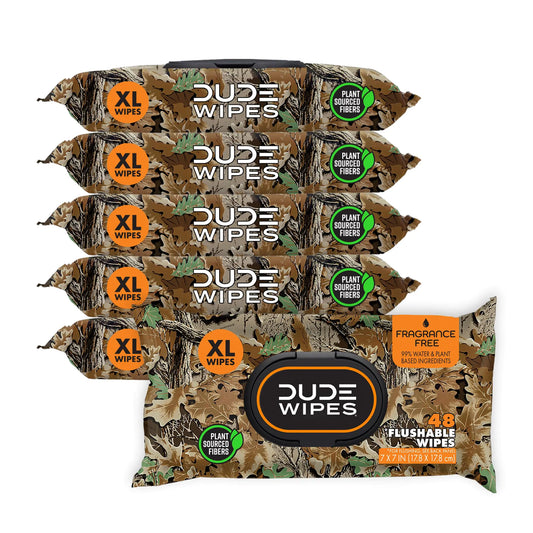 DUDE Gear Wipes - Unscented Flushable Wet Wipes - 6 Pack 288 Wipes with Aloe & Vitamin E
