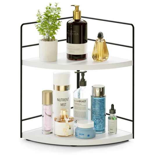 ZGO 2-Tier Bathroom Counter Organizer Corner Skincare Organizers Bathroom Organizer Countertop Makeup Organizer for Vanity Storage Bathroom Counter Storage(White)