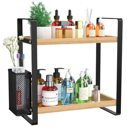 LEMIVISTA Wood & Metal Vanity Organizer with Side Basket