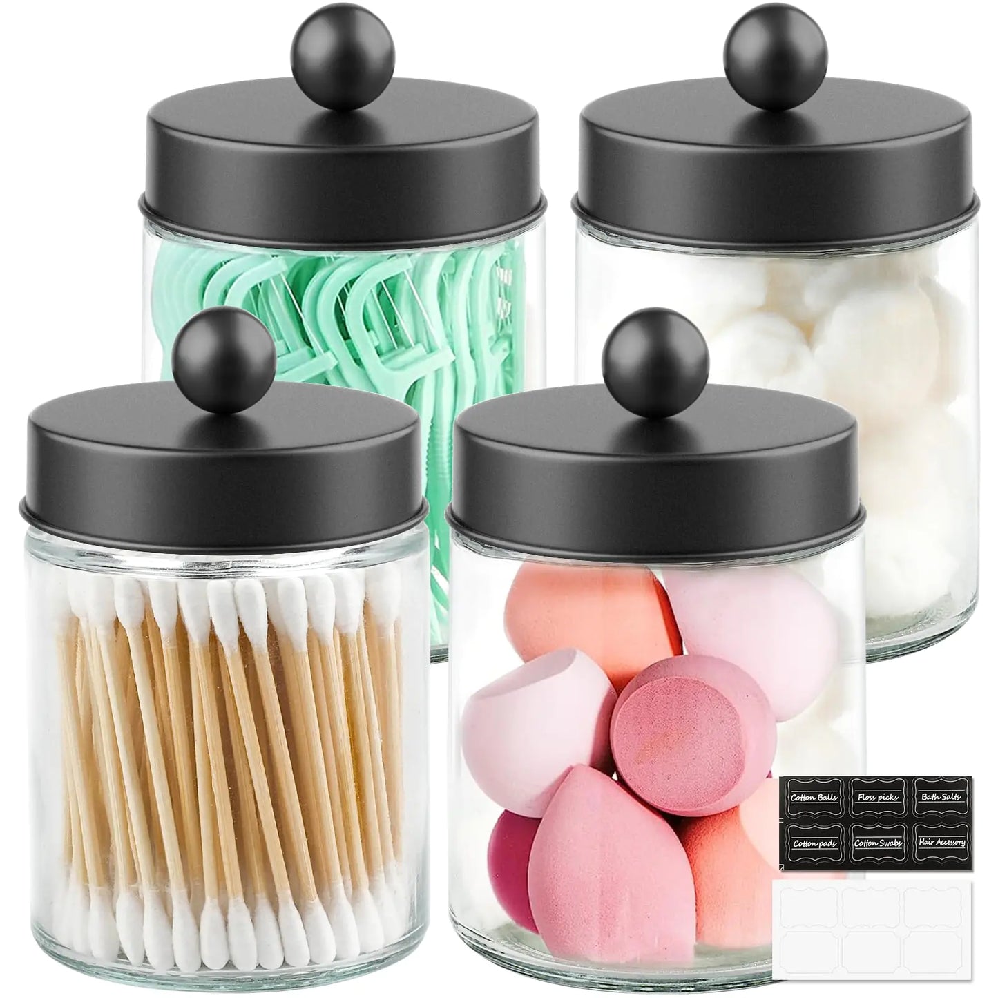 Goramio Black Glass Bathroom Jars 4-Pack with Lids