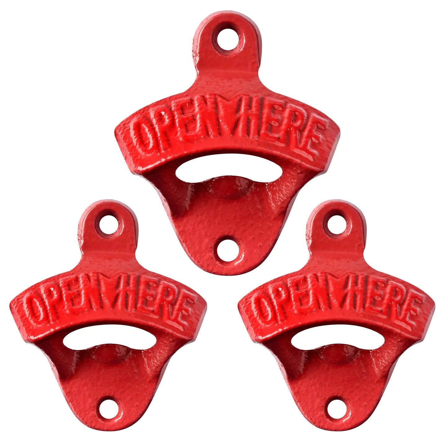 Jumiok Red Cast Iron Wall Mount Bottle Opener - 3 Pack