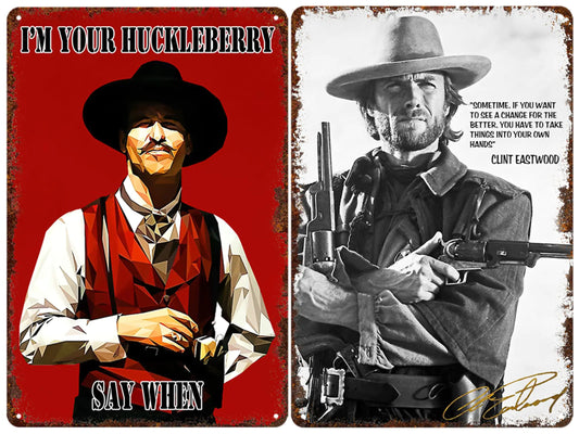 Vintage Cowboy Metal Signs Duo