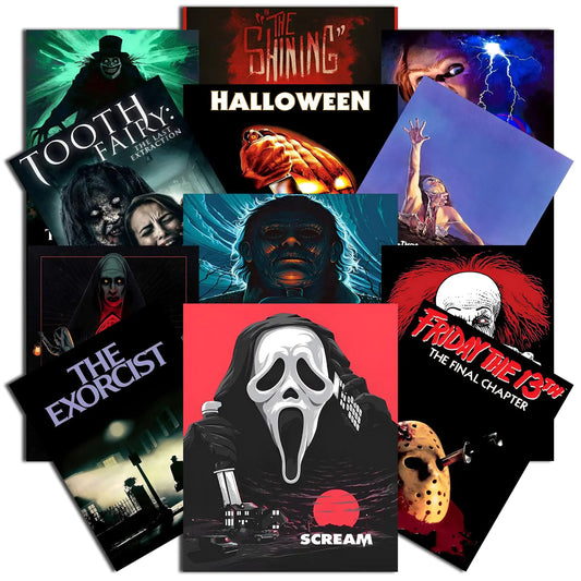 12Pcs Classic Horror Film Posters Set - Creepy Wall Art Decor Unframed (8x10)