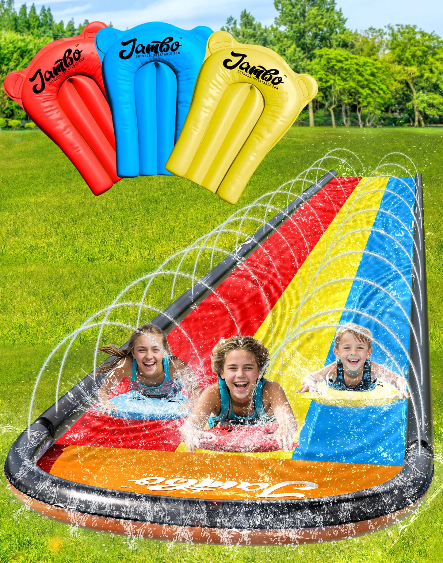 JAMBO 16Ft Ultimate 3-Lane Waterslide with Bodyboards