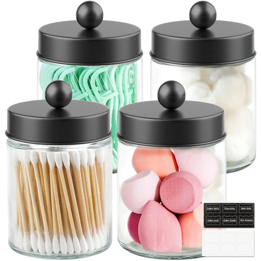 Goramio Black Glass Bathroom Jars 4-Pack with Lids